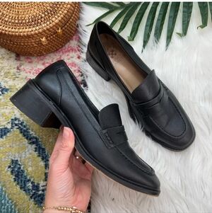 Vince Camuto Neutral Black Preppy Heeled Leather Enachel Loafer 8